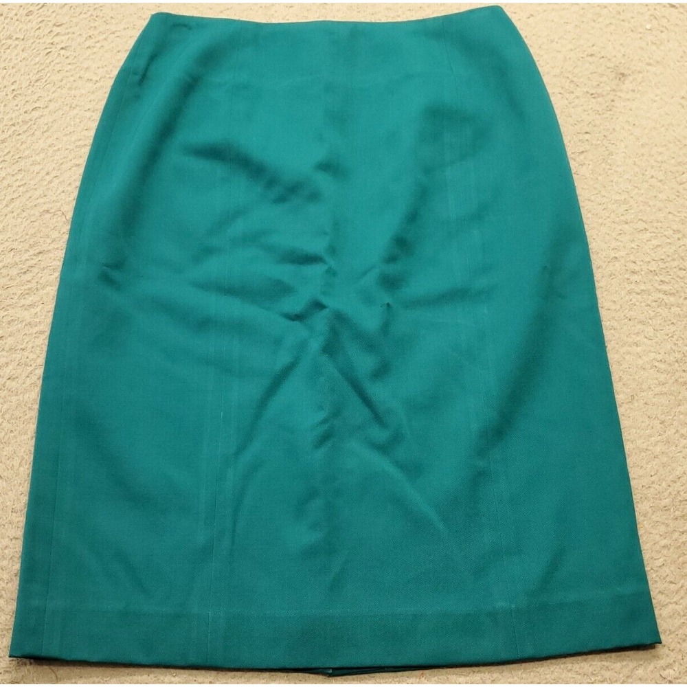 Suzelle Straight & Pencil Skirt Women's 6 Green Wool Blend Lined Vented Back Zip